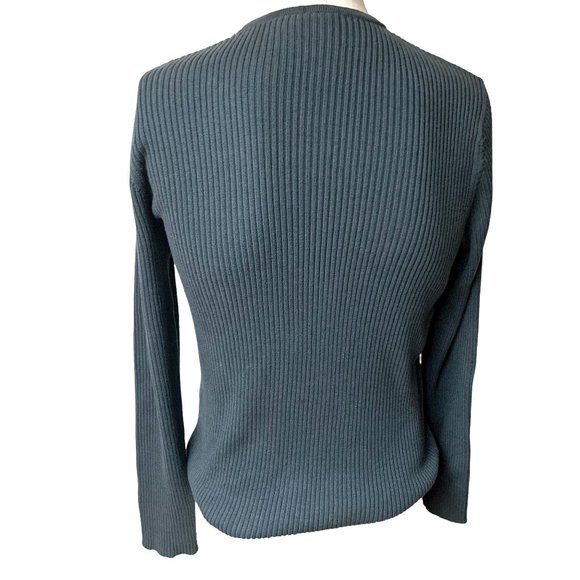 ARMANI EXCHANGE‎ Midnight Blue Ribbed Knit Logo V Neck Long Sleeve Sweater - Picture 5 of 11